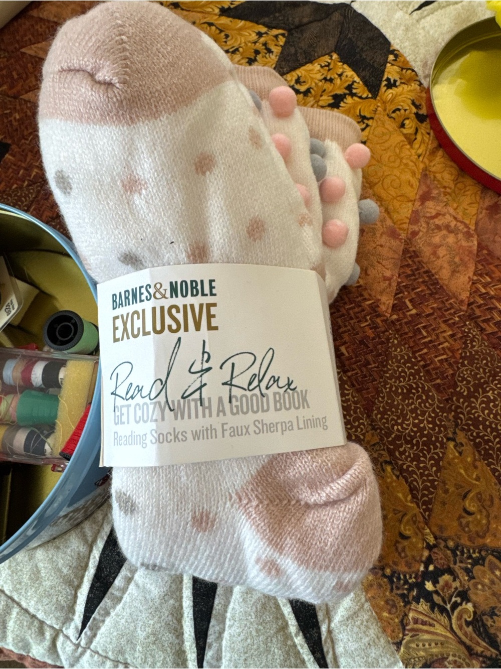 Barnes & Noble Exclusive Cozy Reading Socks - Pink Dots